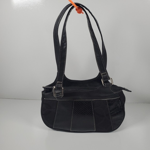 The Unbranded Brand Handbags - Black Patchwork Handbag‎ Croc Snakeskin Textured Faux eather Shoulder Purse